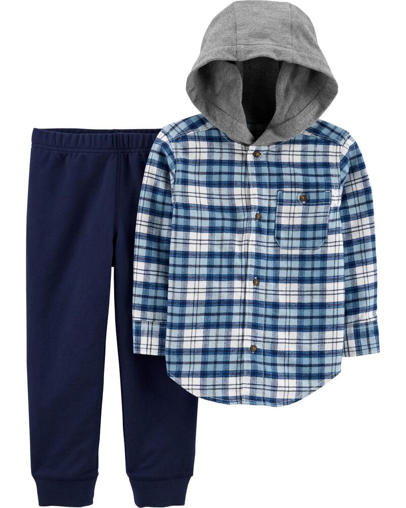 NEW CARTERS BOYS 2 PIECE SET FLEECE OUTFIT RED BLACK PLAID SIZE 3M 6M 24M